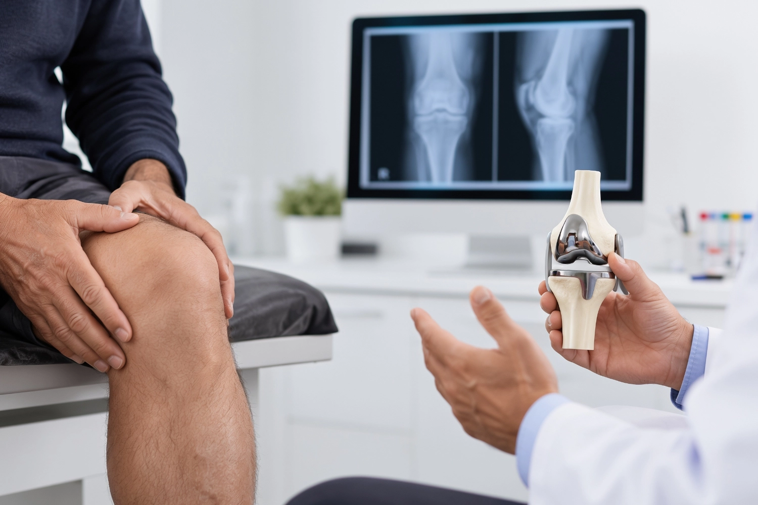 Radiografía y valoración de rodilla para evaluar prótesis