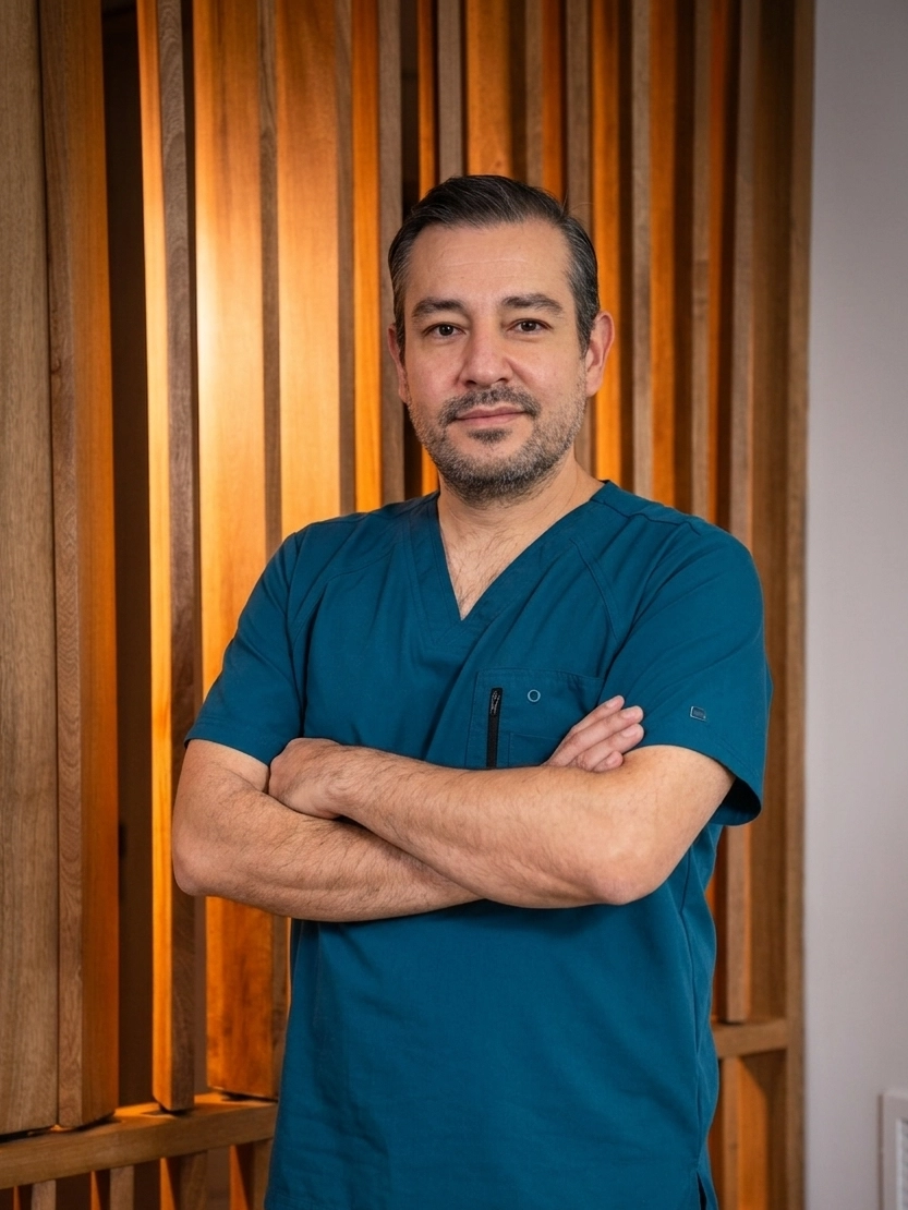 Retrato del Dr. Guillermo Quezada Navarro, especialista en cirugía general